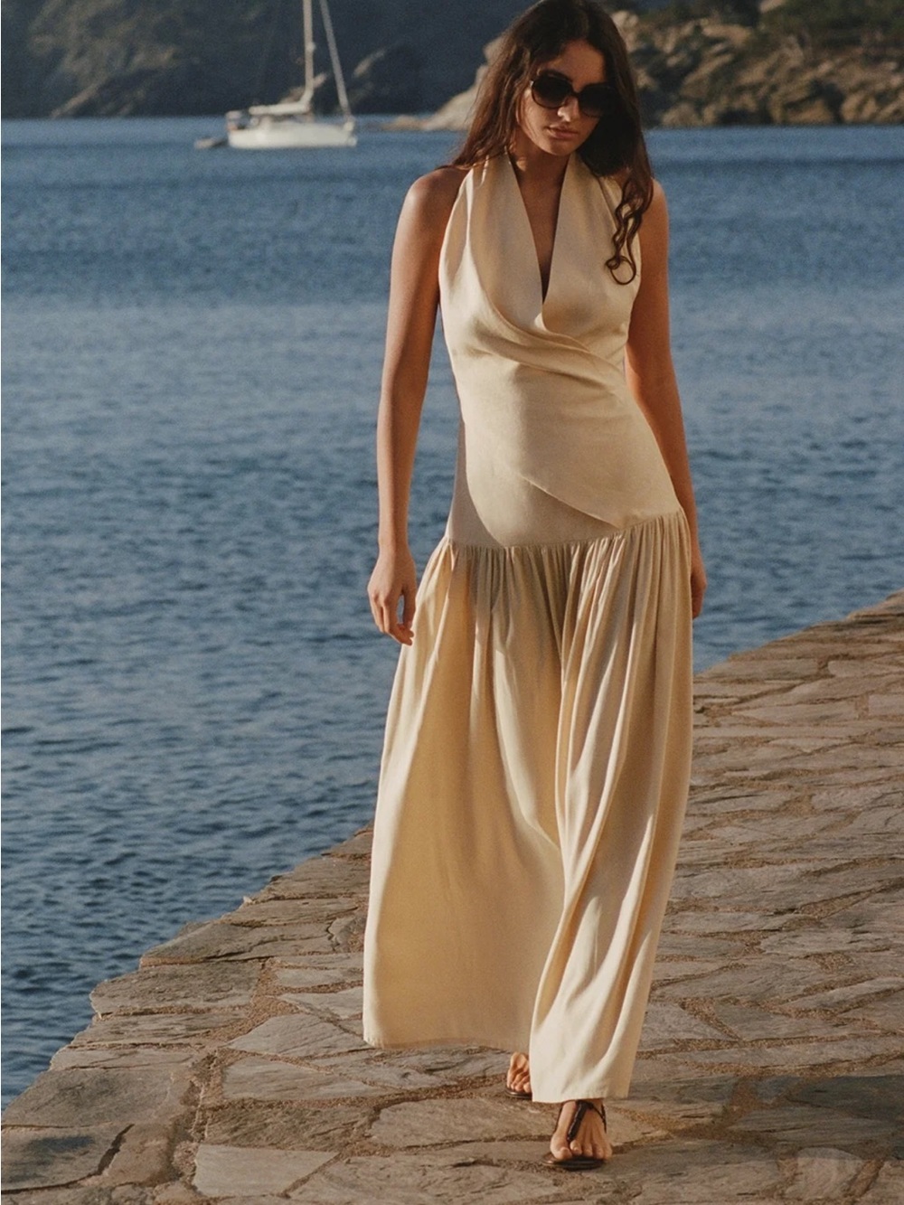 Faithfull the Brand Cream Halter Maxi Dress